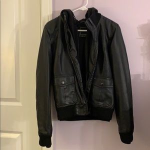 Obey - Black Hoodie Leather Jacket